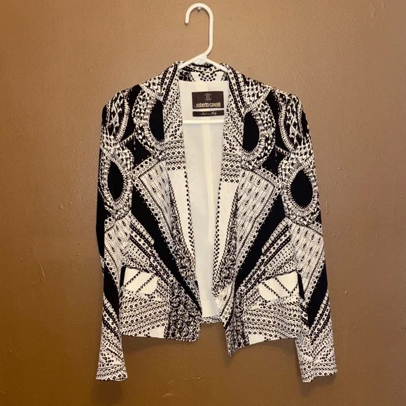 Roberto Cavalli Monochrome Patterned Blazer 100% silk - Picture 7 of 10